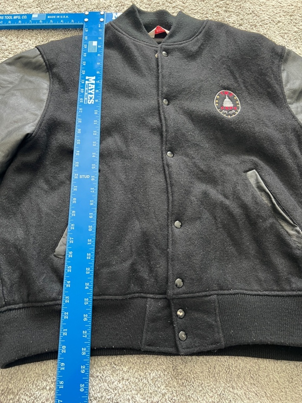 VTG Black Wool Men’s Varsity Jacket Leather Sleeves and Union Logo - Size XXXL - Picture 9 of 11